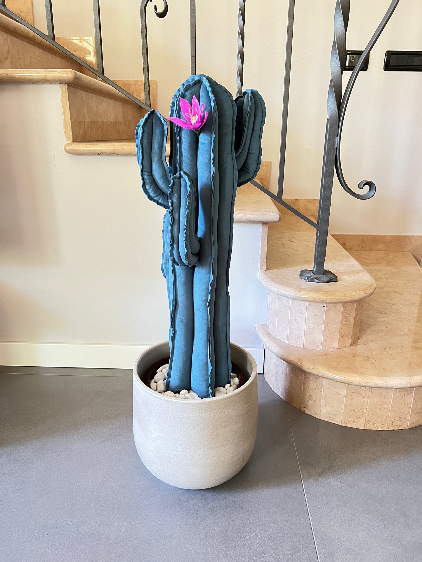Big cactus in bright green velvet height 118 cm
