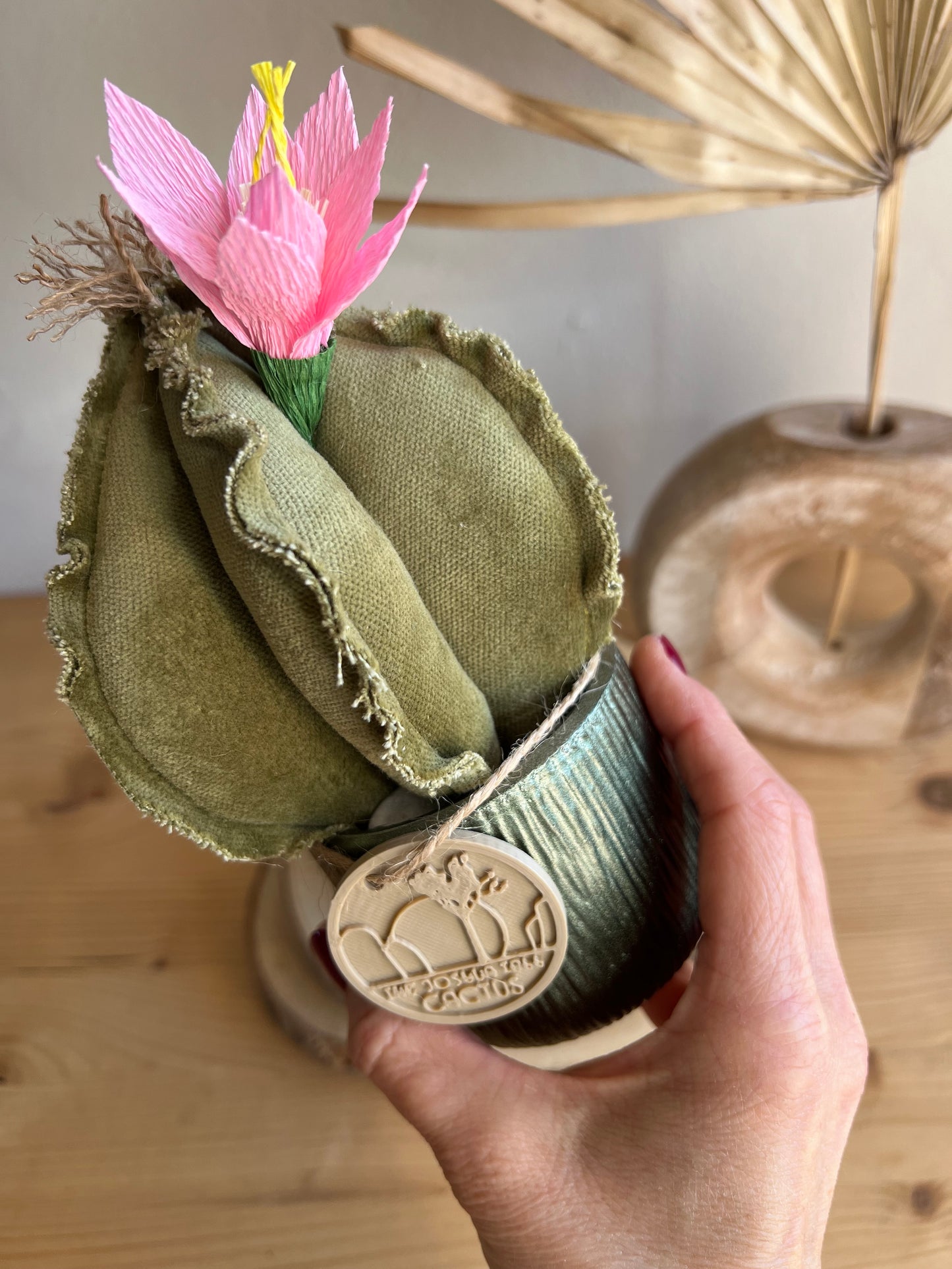 Mini Cactus in velluto verde menta, vaso in ceramica verde altezza circa 17 cm - fiore staccabile