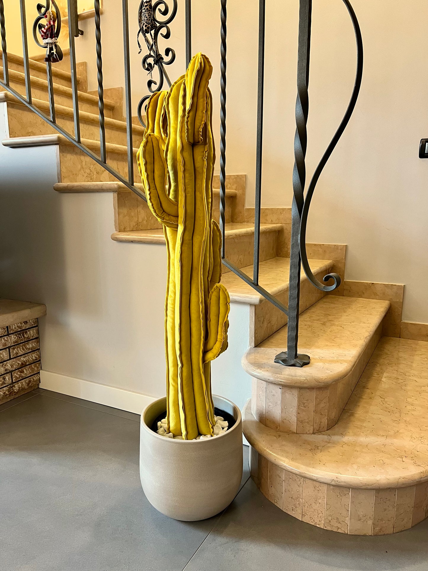 Big cactus in bright green velvet height 118 cm