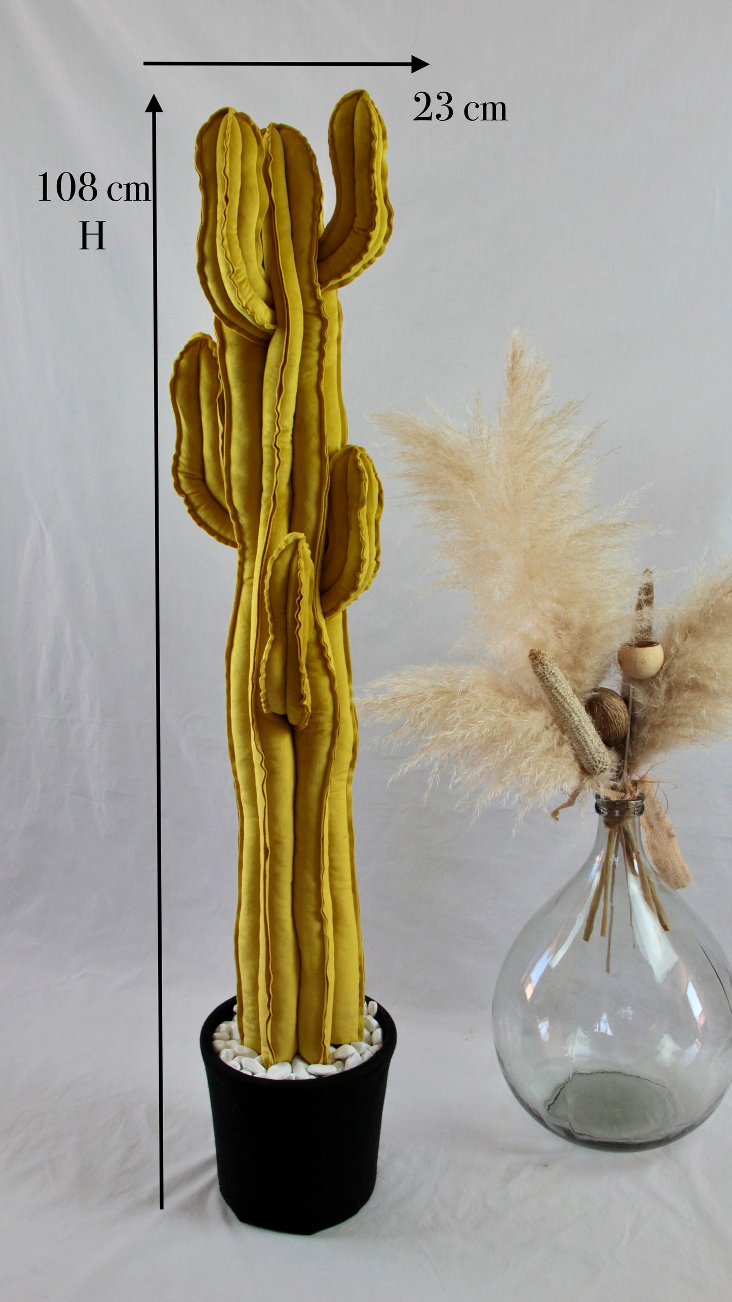 Big cactus in bright green velvet height 118 cm