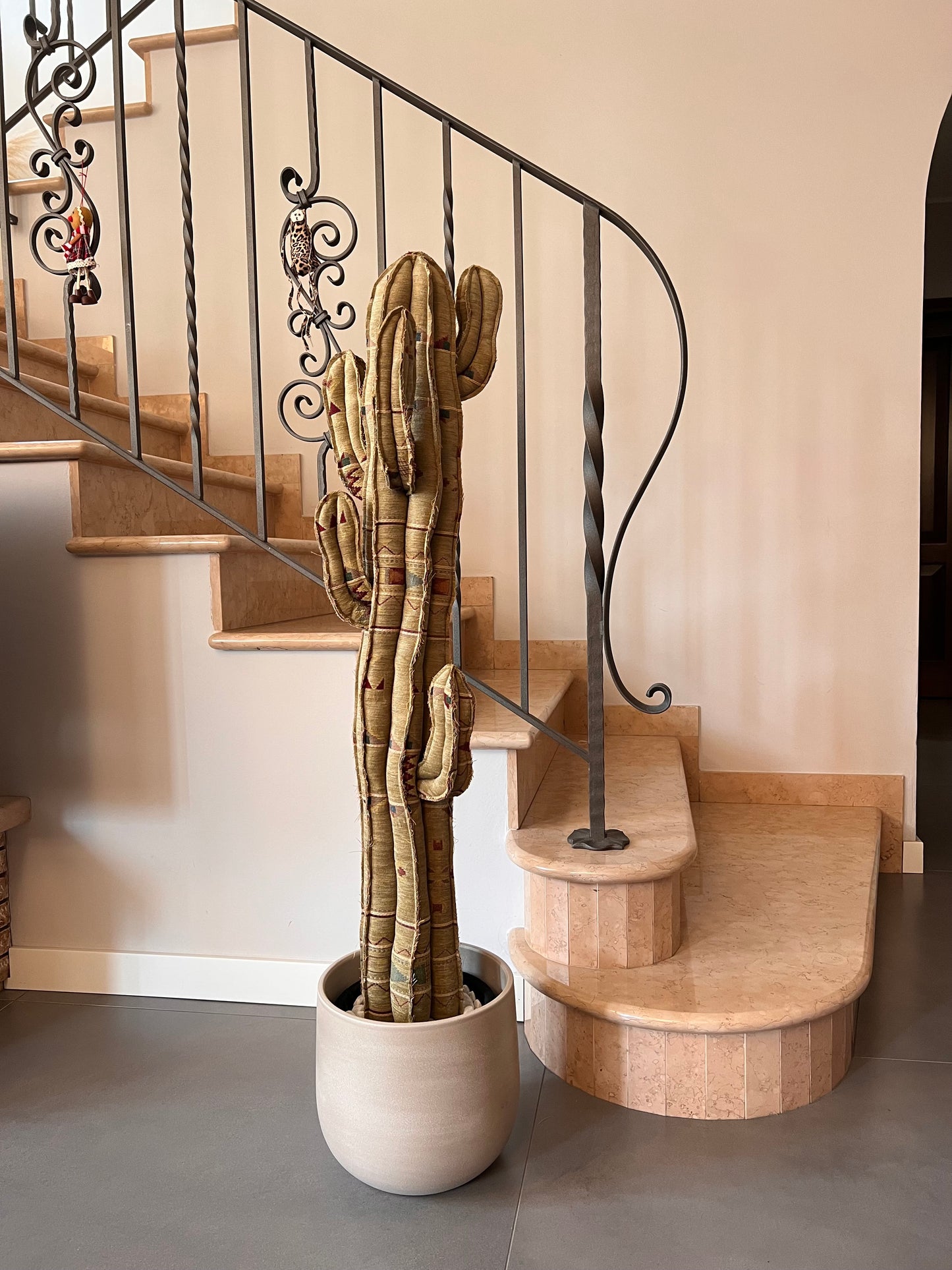 Big cactus in bright green velvet height 118 cm
