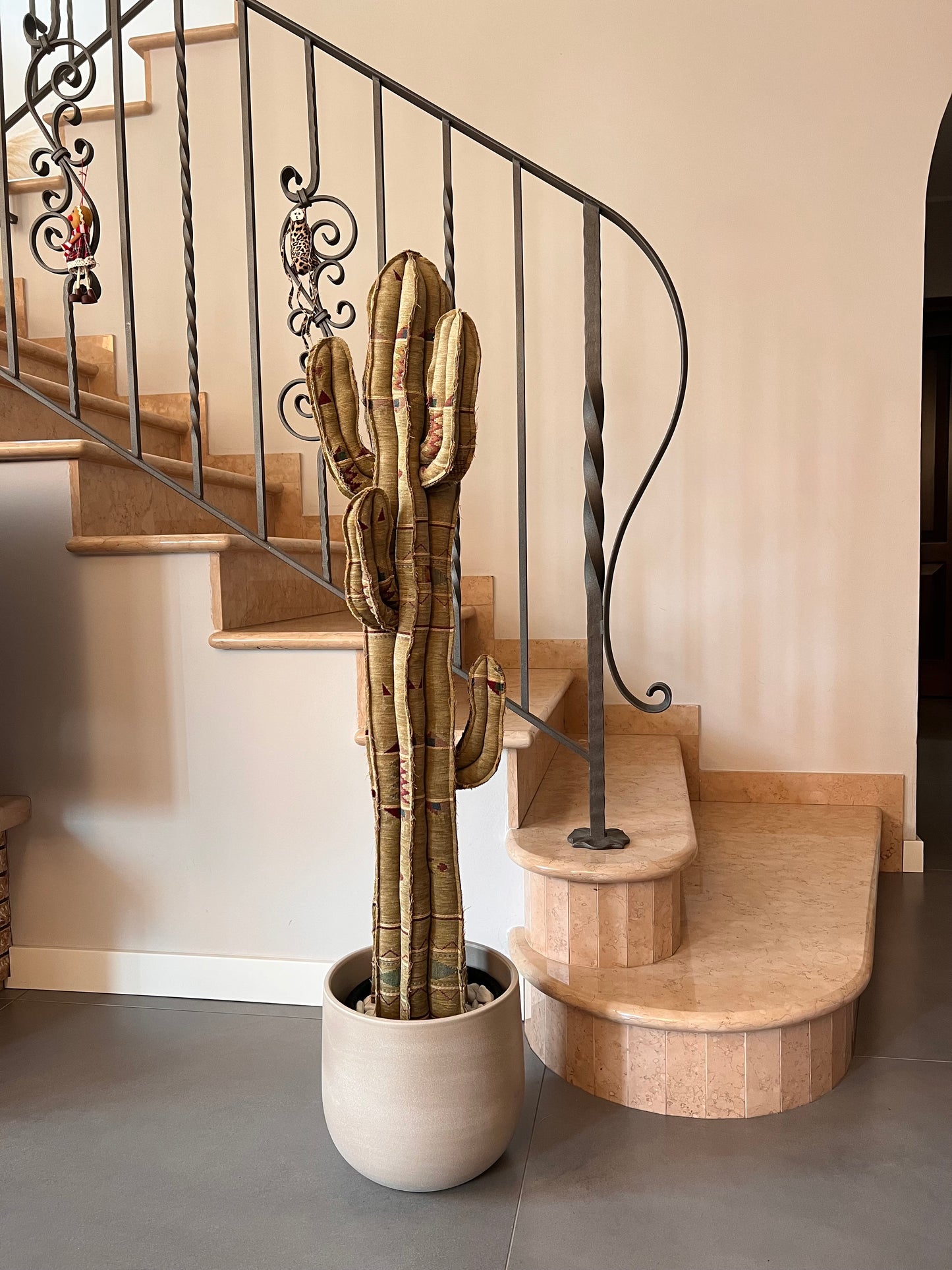 Big cactus in bright green velvet height 118 cm