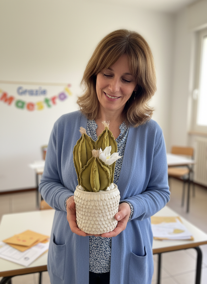 Opuntia in light green cotton with fruits, height 56 ​​cm, complete with ceramic vase