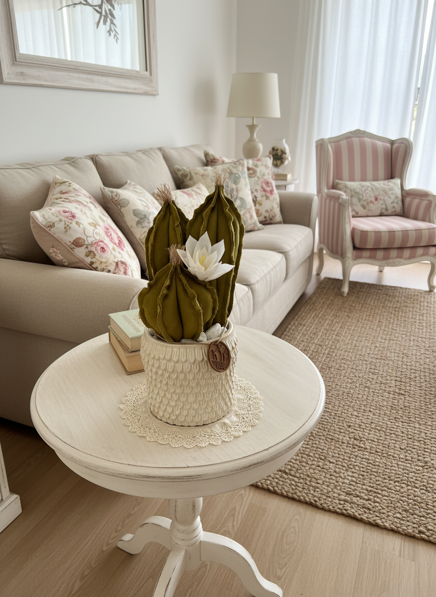 Opuntia in light green cotton with fruits, height 56 ​​cm, complete with ceramic vase