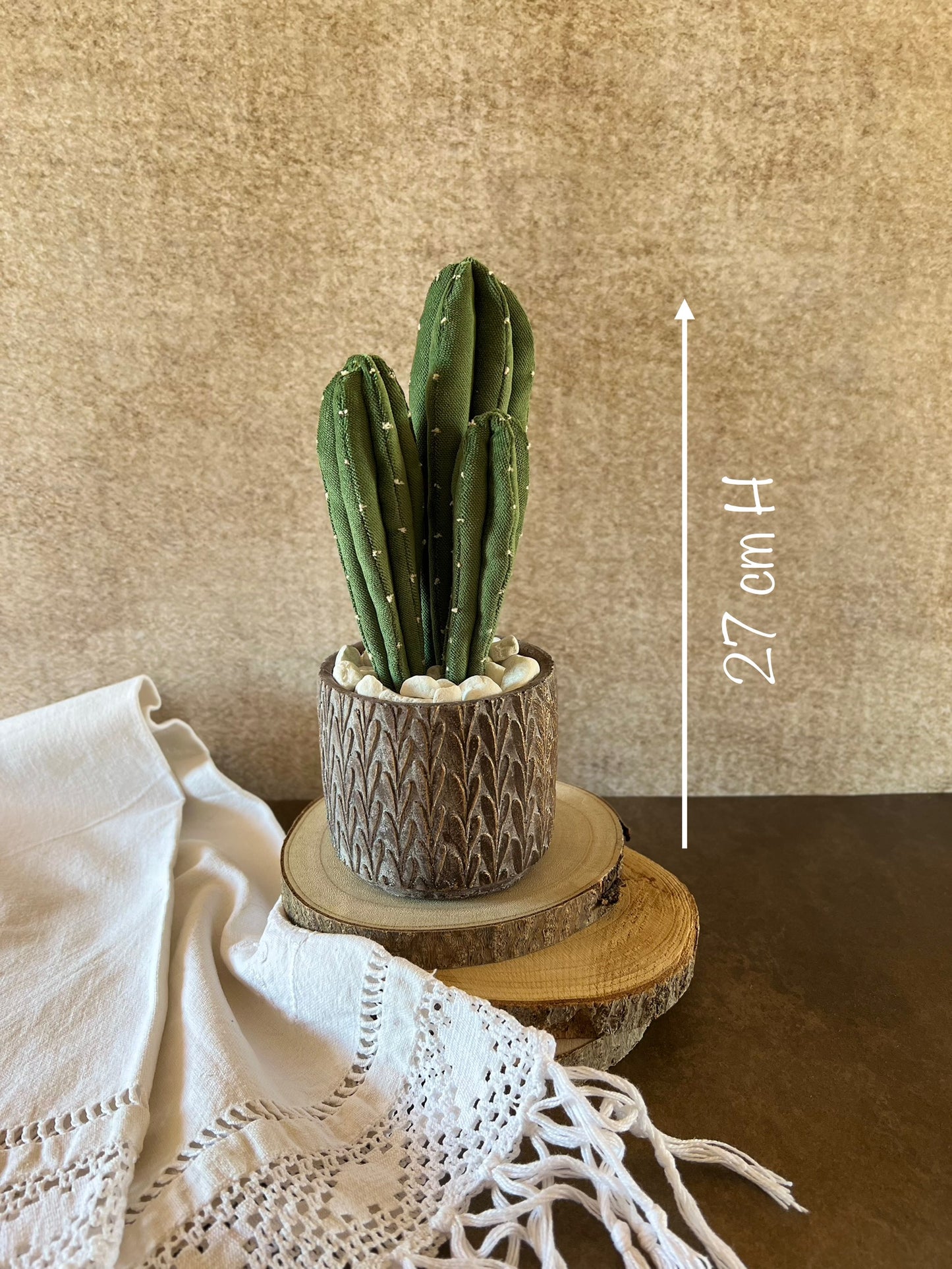 Opuntia in light green cotton with fruits, height 56 ​​cm, complete with ceramic vase