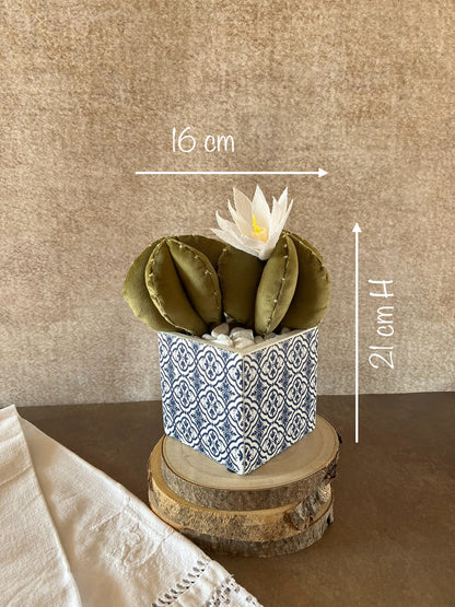 Opuntia in light green cotton with fruits, height 56 ​​cm, complete with ceramic vase