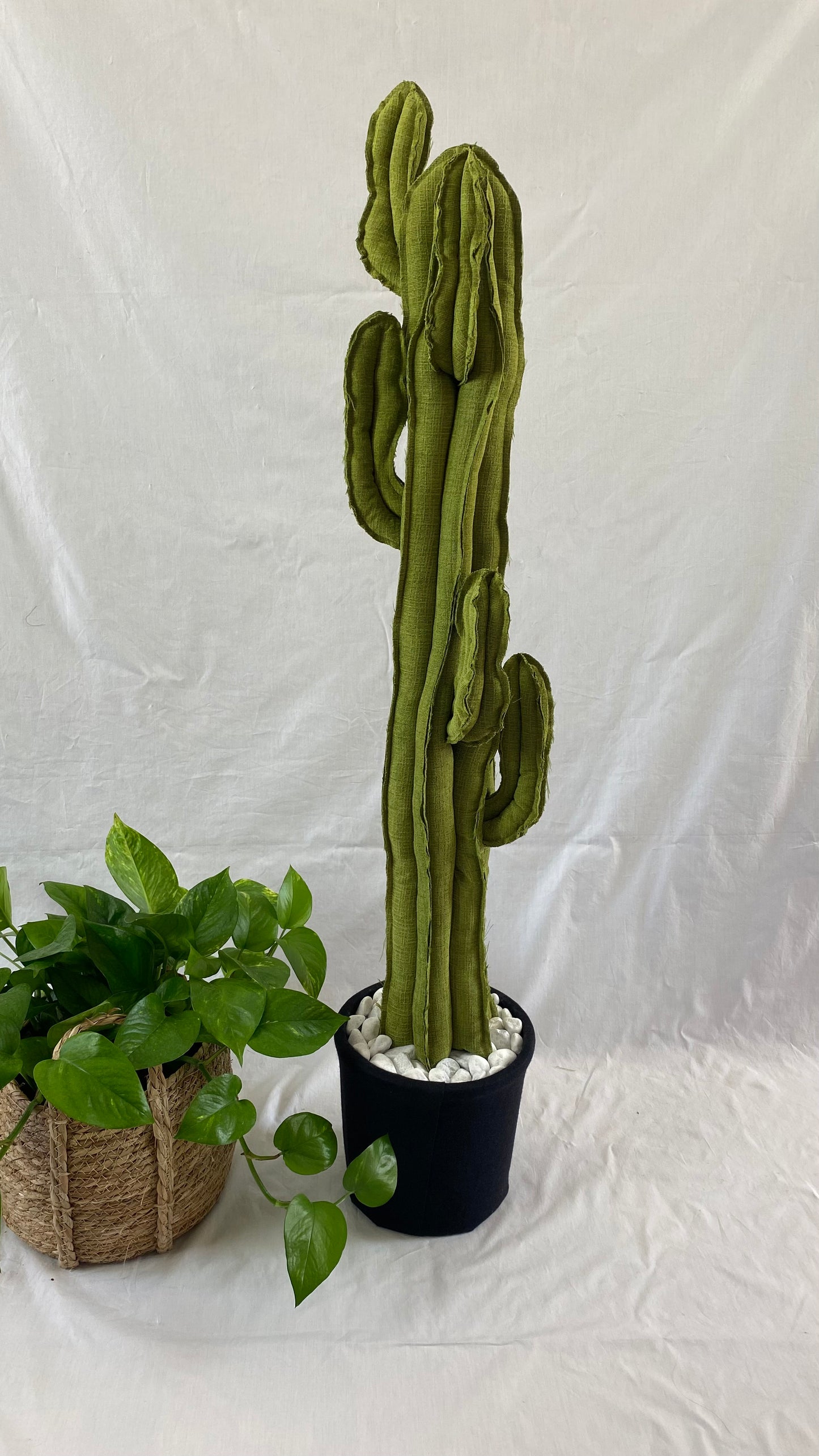 Big cactus in bright green velvet height 118 cm