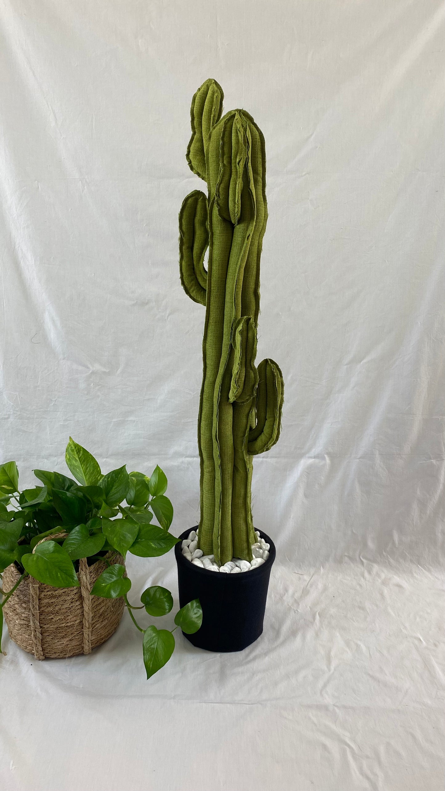 Big cactus in bright green velvet height 118 cm