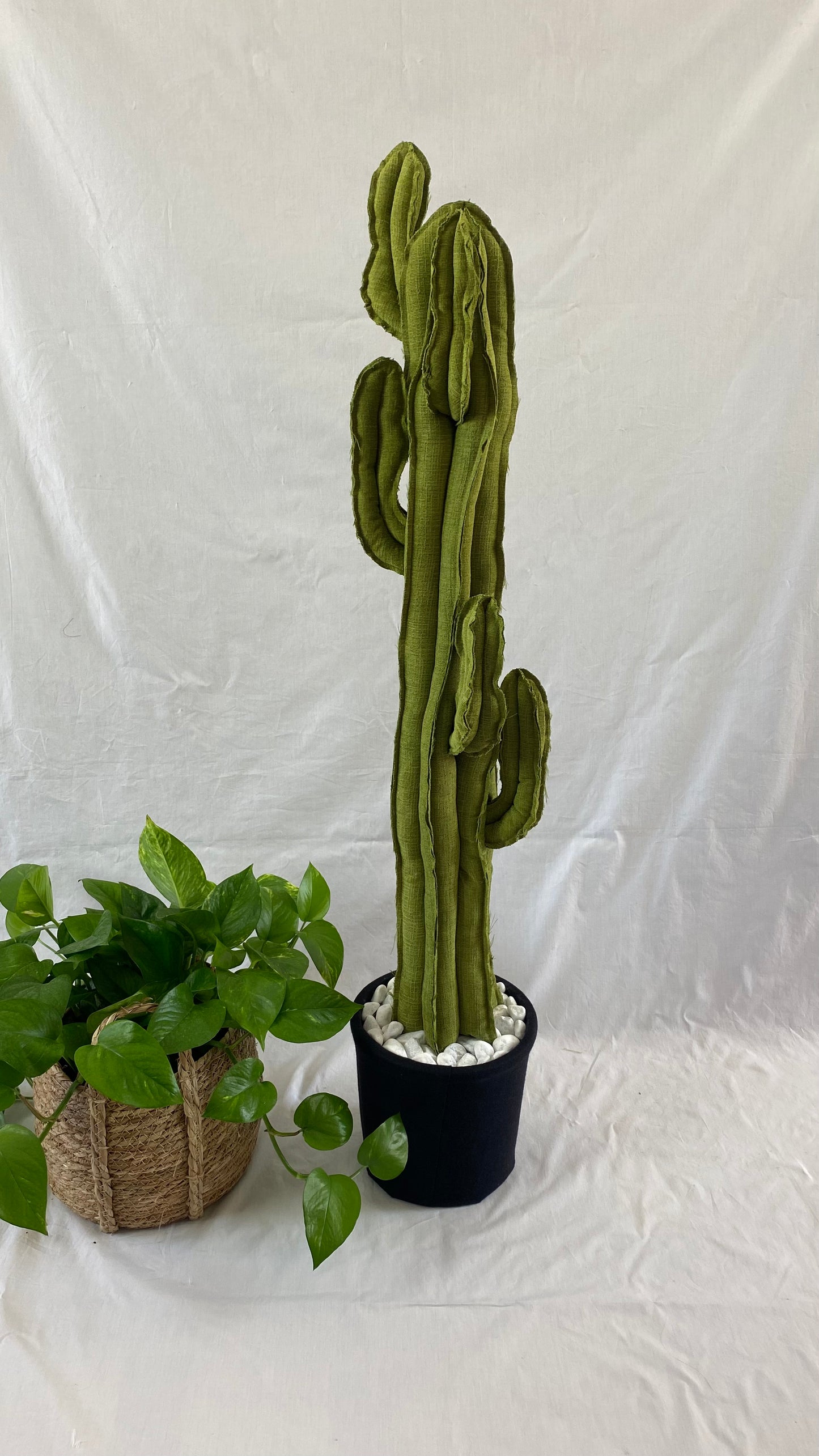 Big cactus in bright green velvet height 118 cm