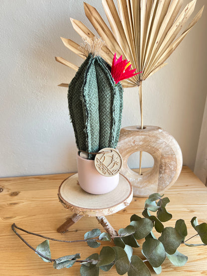 Mini Cactus in cotone verde scuro mélange, vaso in ceramica rosa pallido, h circa 21 cm - fiore staccabile.