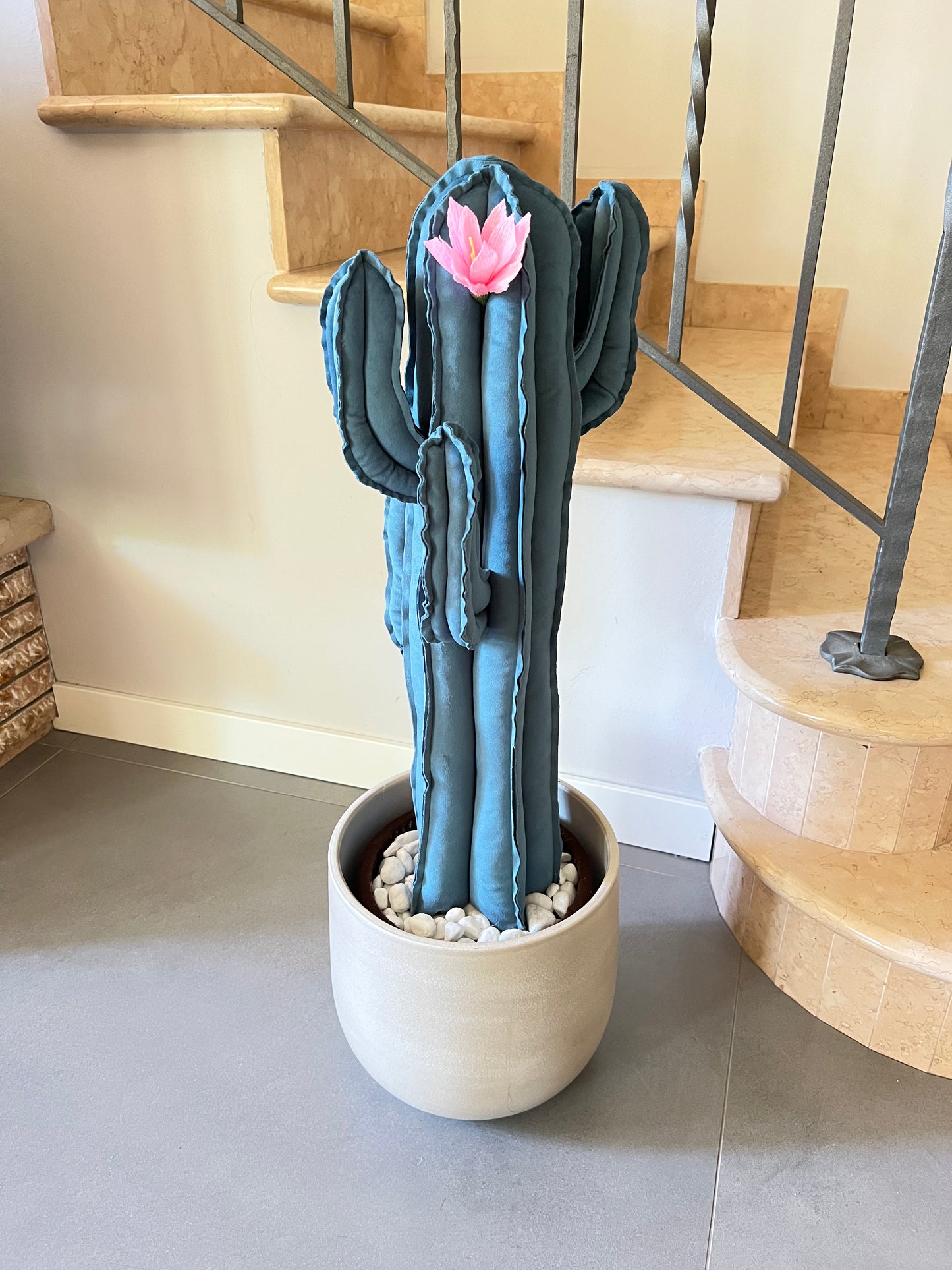 Big cactus in bright green velvet height 118 cm
