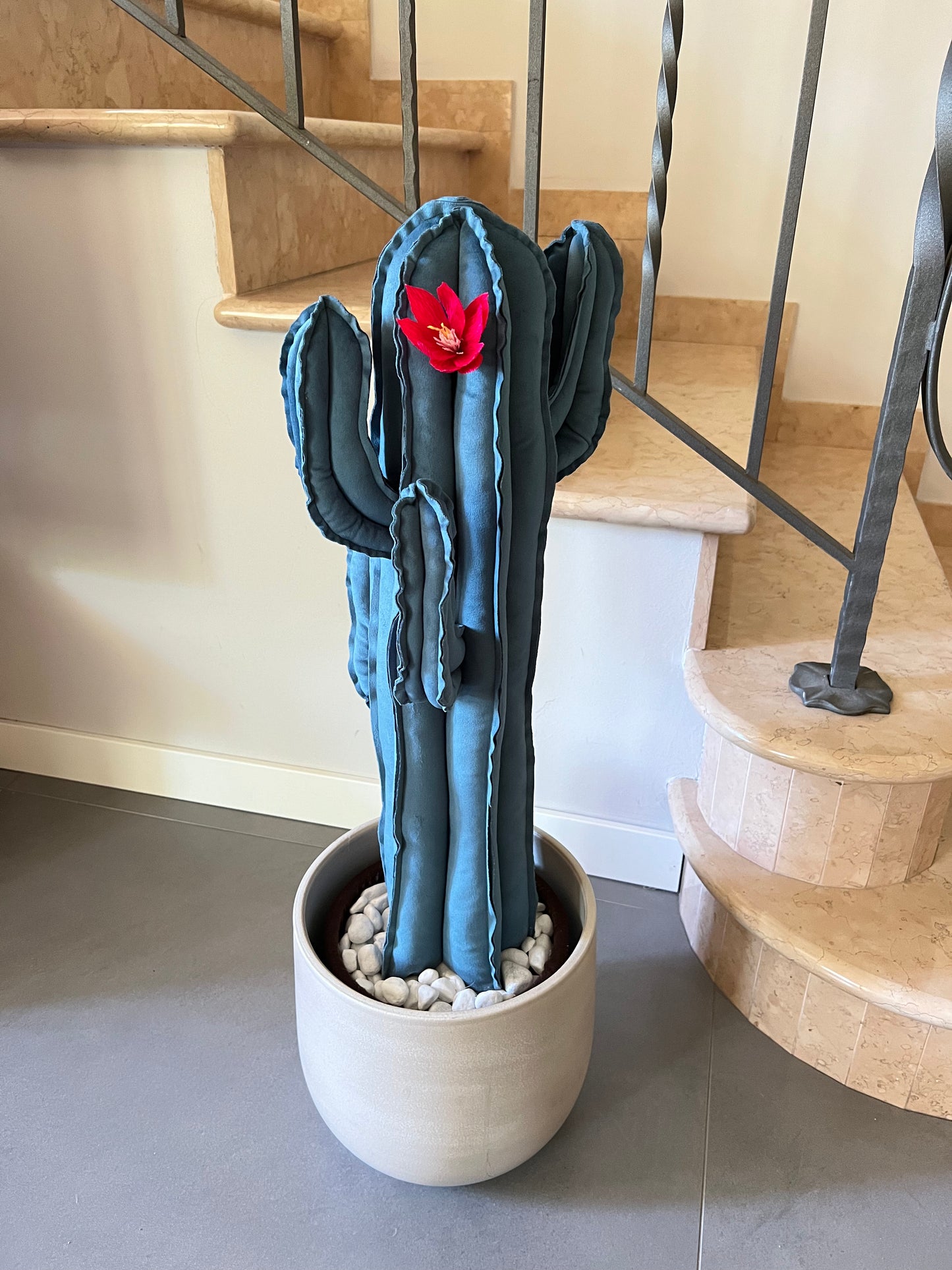 Big cactus in bright green velvet height 118 cm