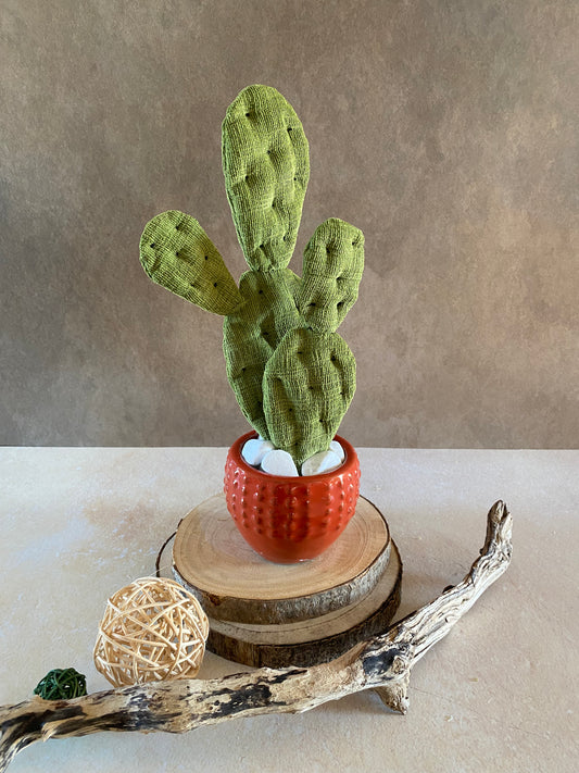 Opuntia in light green cotton with fruits, height 56 ​​cm, complete with ceramic vase