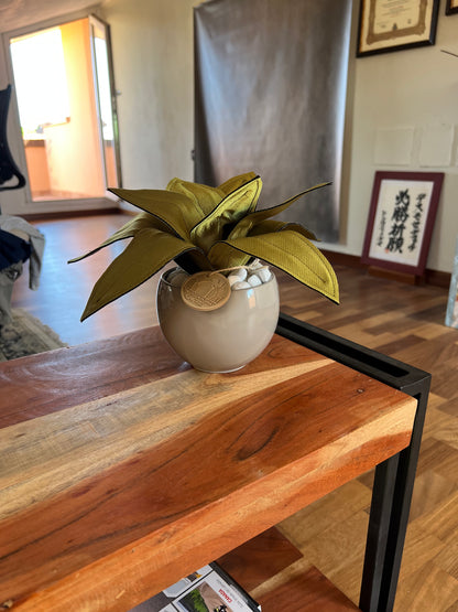 Agave mini in tessuto cangiante, vaso tortora