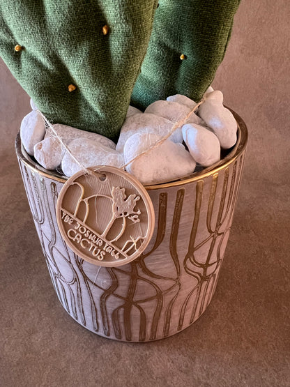Opuntia verde scuro vaso in ceramica base grigia con motivo oro in pronta consegna