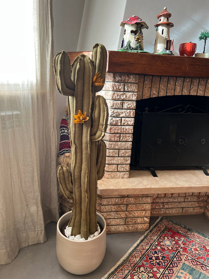 Big cactus in cotone verde -  altezza circa 112 cm - completo di fiori (staccabili) - in pronta consegna - SPEDIZIONE GRATUITA