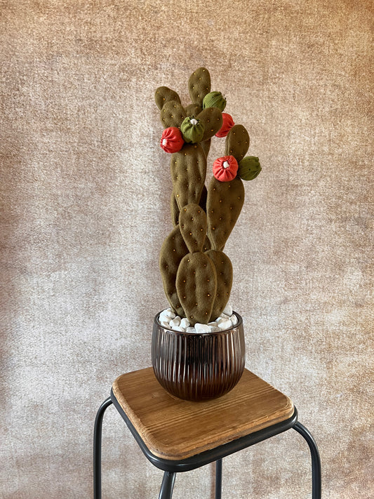 Opuntia Over frutti arancio e verdi - vaso bronzo