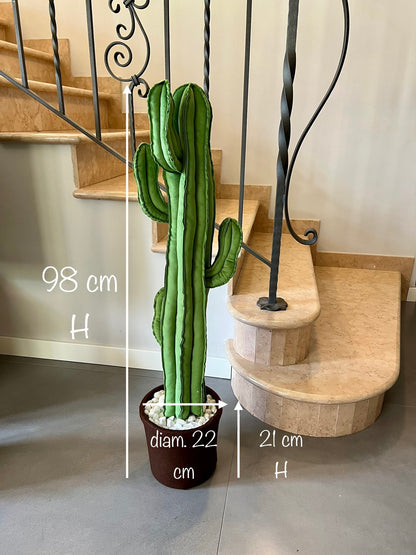 Big cactus in bright green velvet height 118 cm