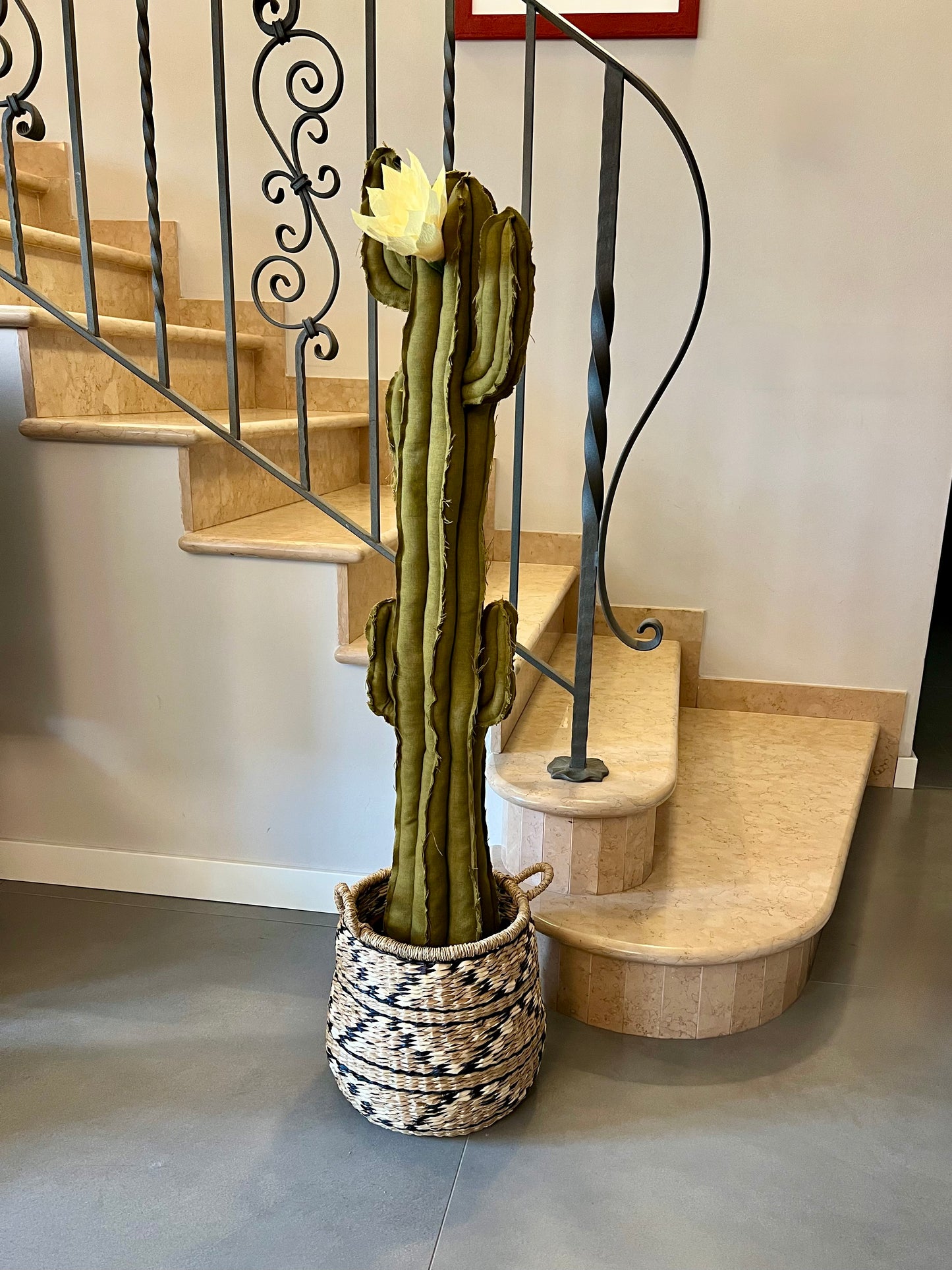 Big cactus in bright green velvet height 118 cm