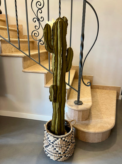 Big cactus in bright green velvet height 118 cm