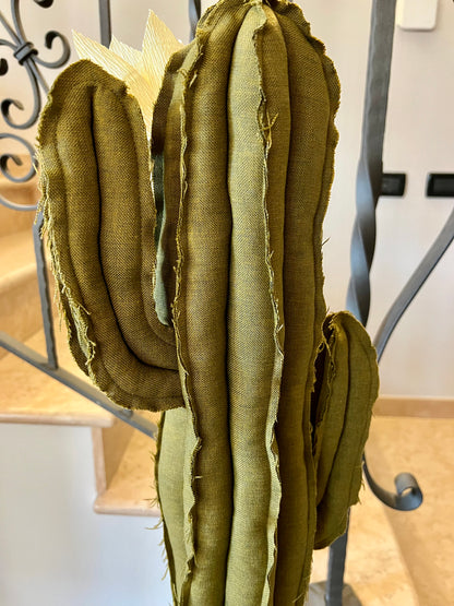 Big cactus in bright green velvet height 118 cm