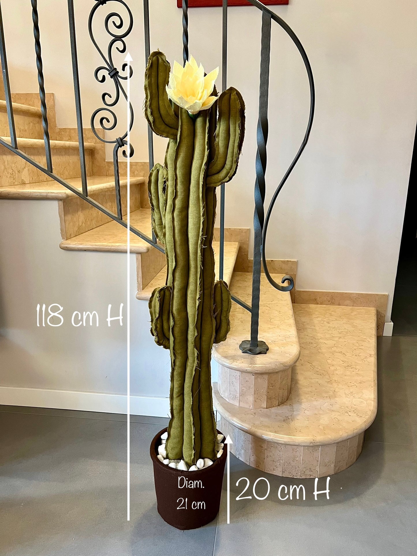 Big cactus in bright green velvet height 118 cm