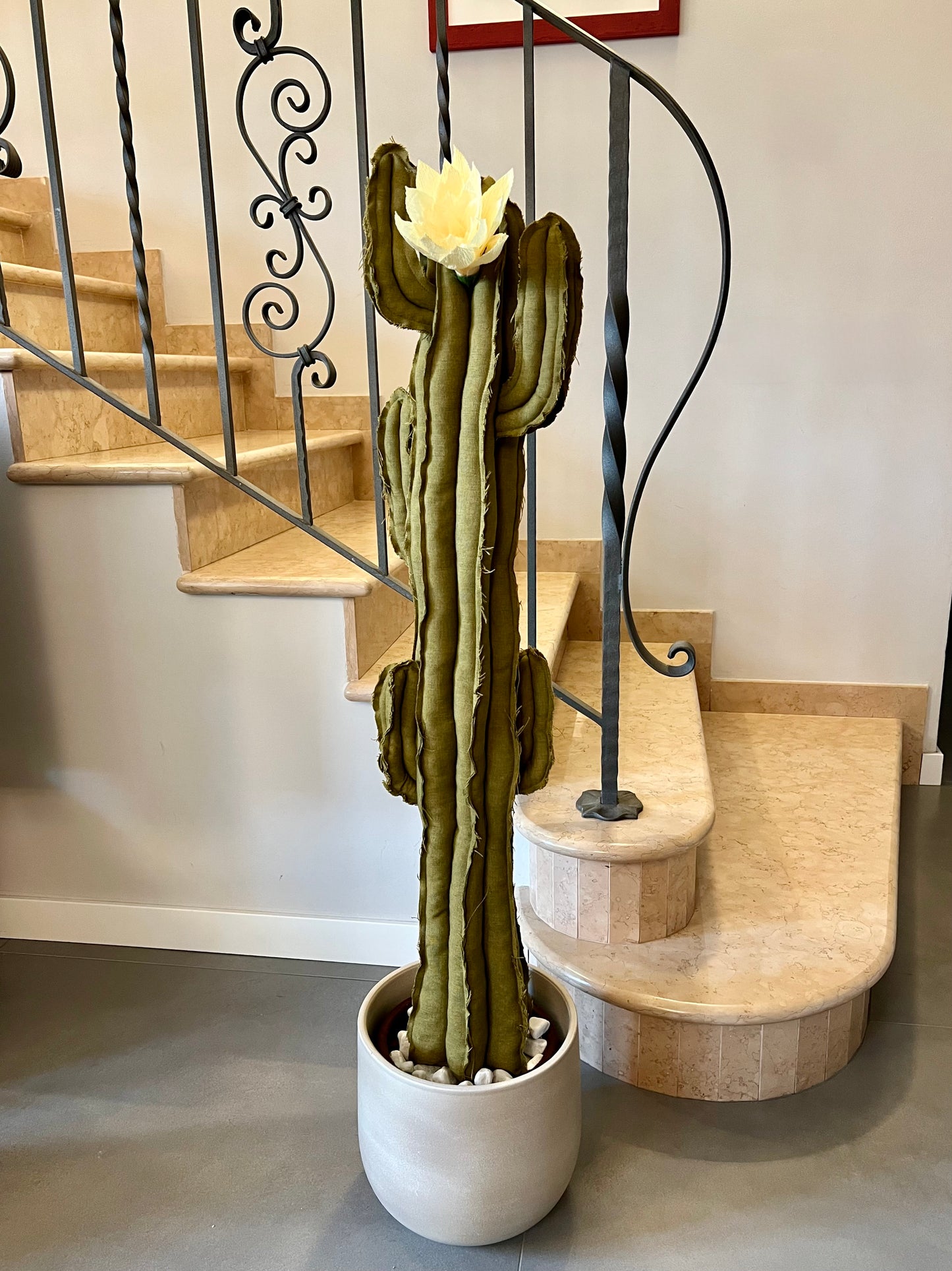 Big cactus in bright green velvet height 118 cm