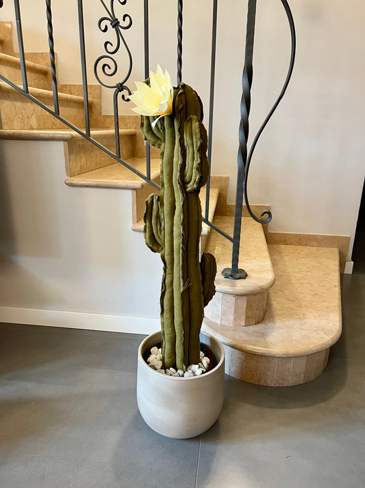 Big cactus in cotone verde dorato altezza 101 cm IN PRONTA CONSEGNA - Fiore a corredo staccabile dalla pianta