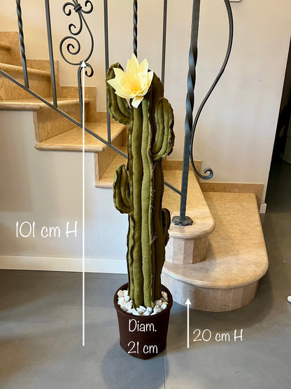 Big cactus in bright green velvet height 118 cm