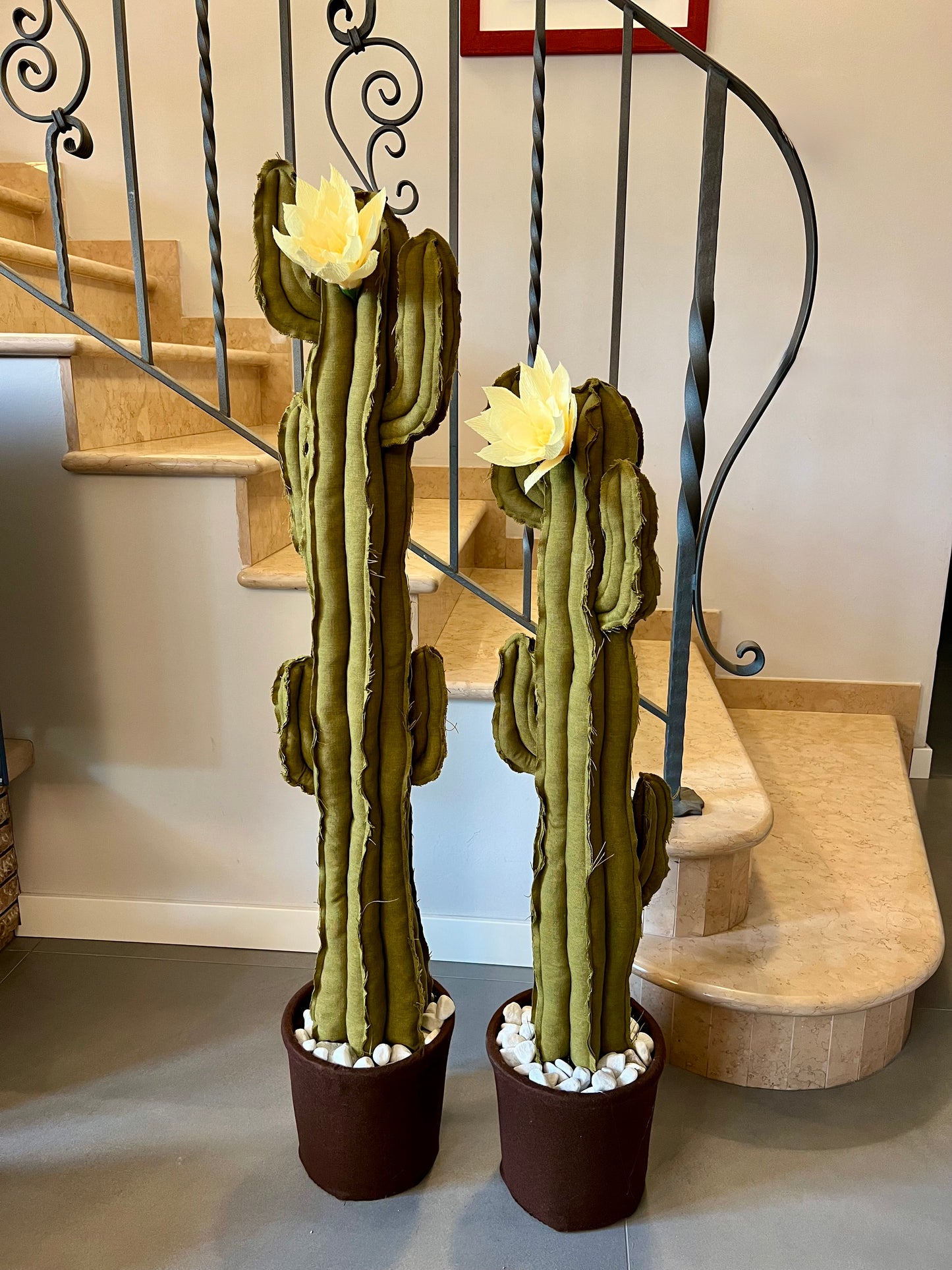 Big cactus in bright green velvet height 118 cm
