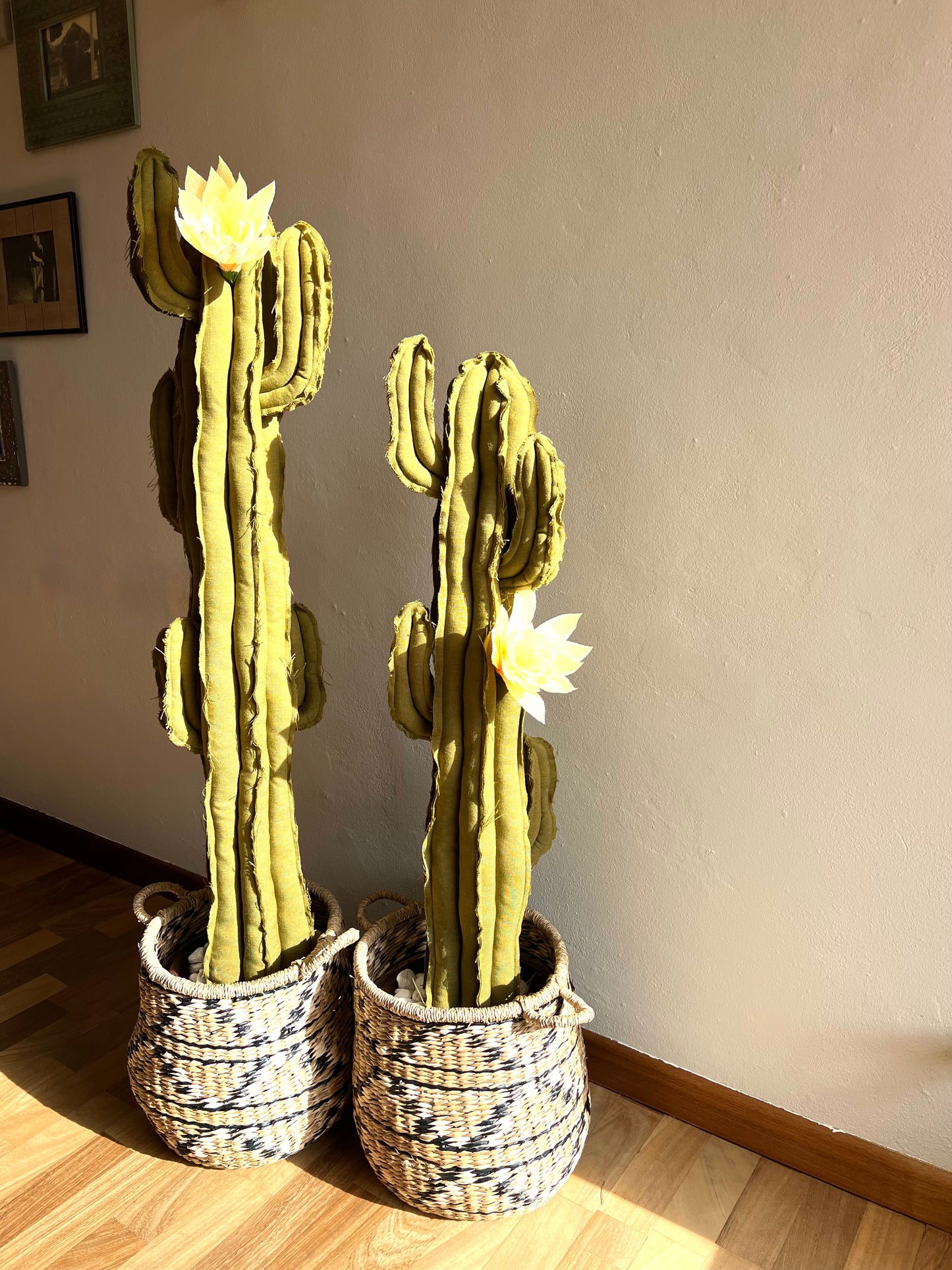 Big cactus in bright green velvet height 118 cm