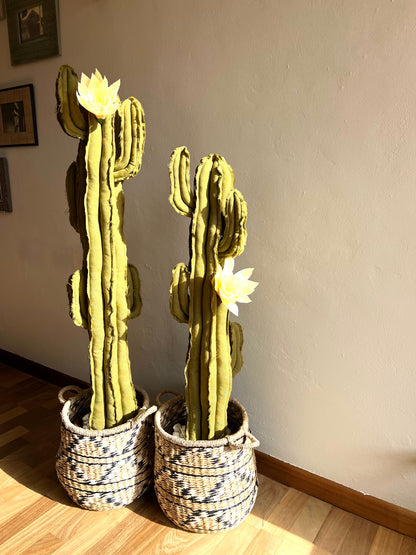 Big cactus in bright green velvet height 118 cm
