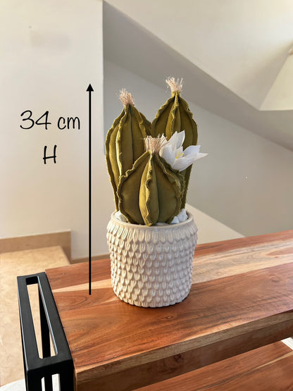 Opuntia in light green cotton with fruits, height 56 ​​cm, complete with ceramic vase