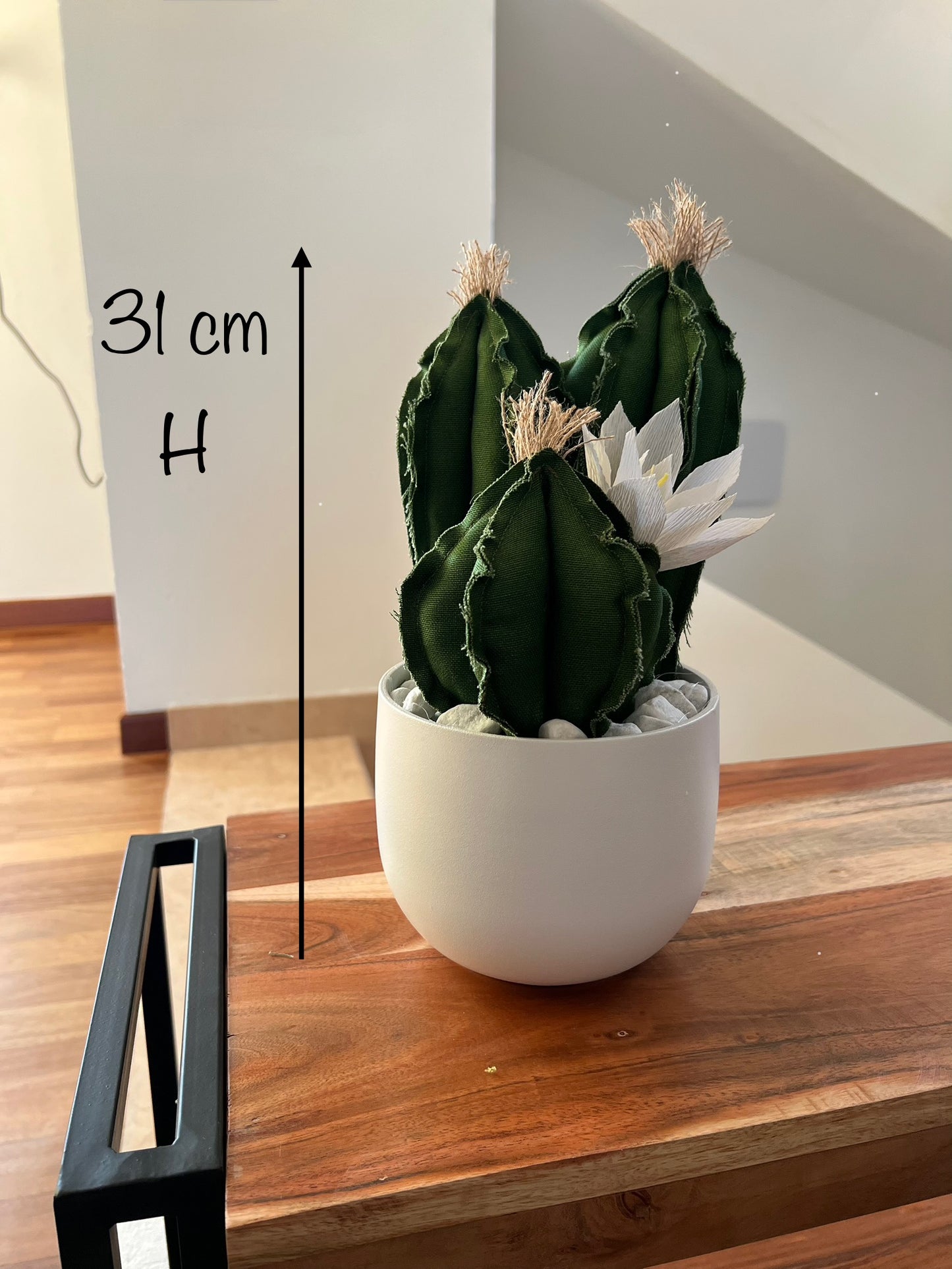 Opuntia in light green cotton with fruits, height 56 ​​cm, complete with ceramic vase