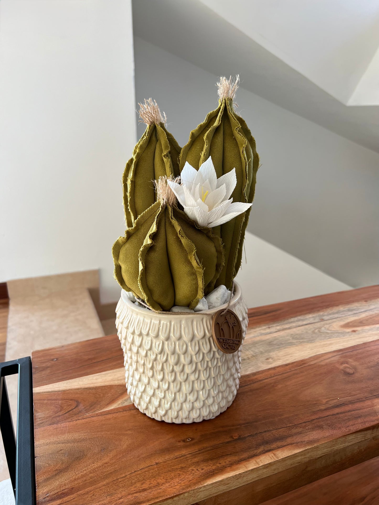 Opuntia in light green cotton with fruits, height 56 ​​cm, complete with ceramic vase