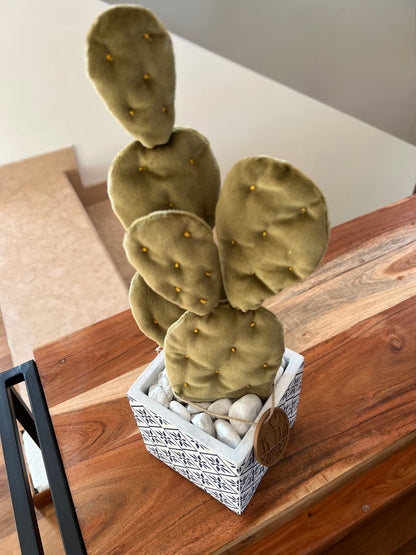 Opuntia in light green cotton with fruits, height 56 ​​cm, complete with ceramic vase