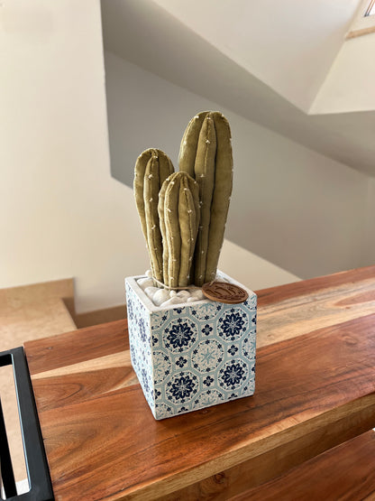 Opuntia in light green cotton with fruits, height 56 ​​cm, complete with ceramic vase