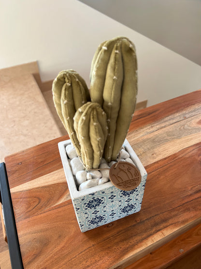 Opuntia in light green cotton with fruits, height 56 ​​cm, complete with ceramic vase