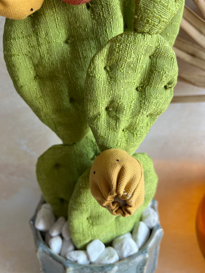 Opuntia in cotone verde chiaro vaso azzurro