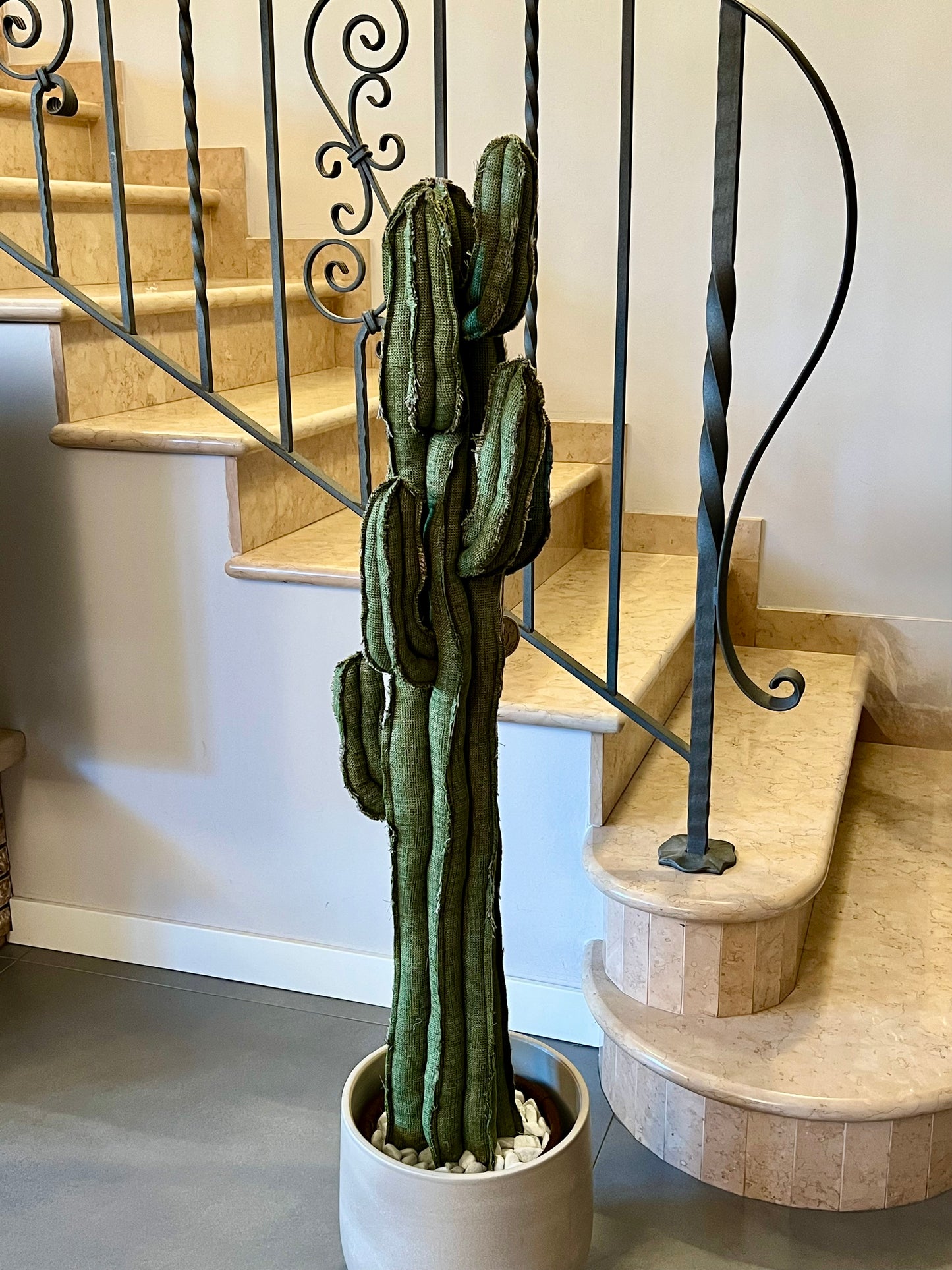 Big cactus in bright green velvet height 118 cm