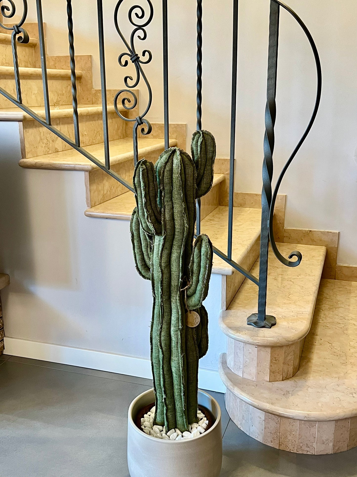 Big cactus in bright green velvet height 118 cm