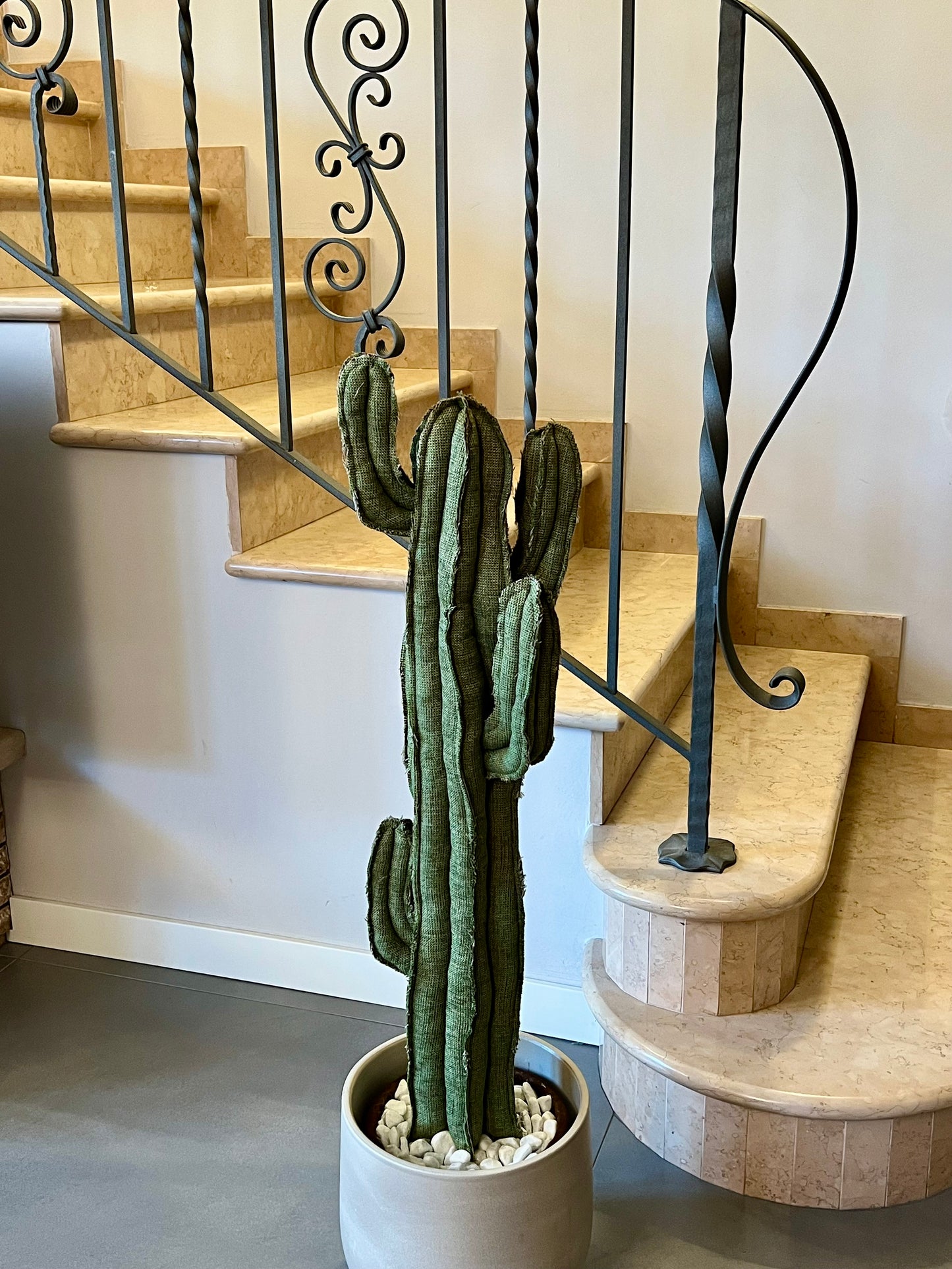 Big cactus in bright green velvet height 118 cm