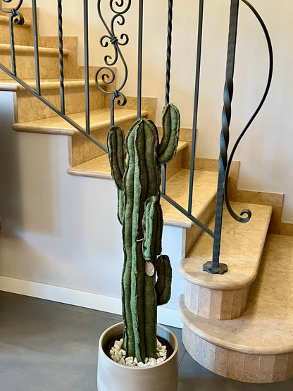 Big cactus in bright green velvet height 118 cm