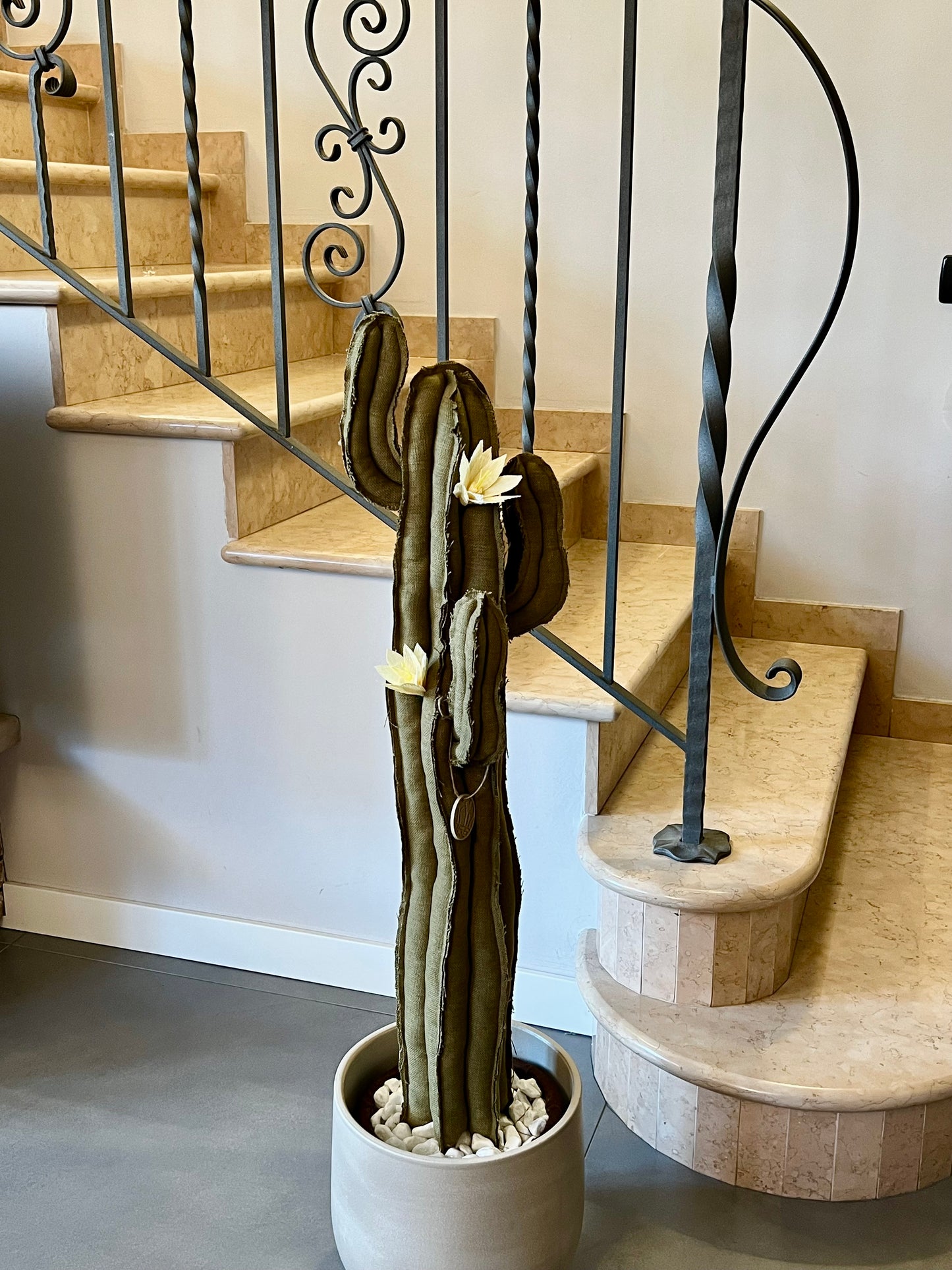 Big cactus in bright green velvet height 118 cm