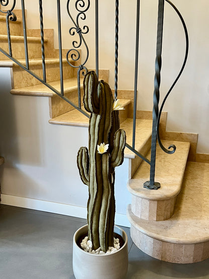 Big cactus in bright green velvet height 118 cm