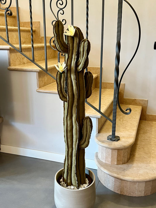 Big cactus in bright green velvet height 118 cm