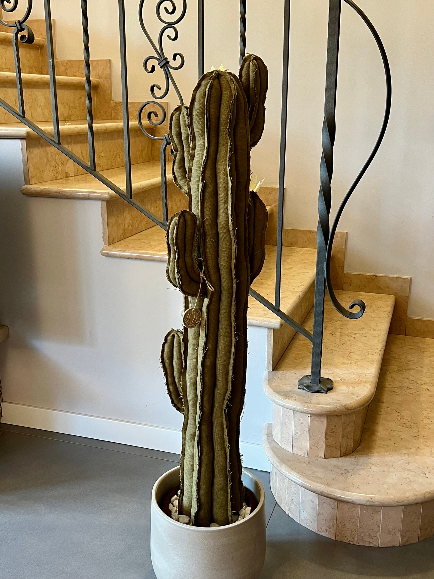 Big cactus in bright green velvet height 118 cm