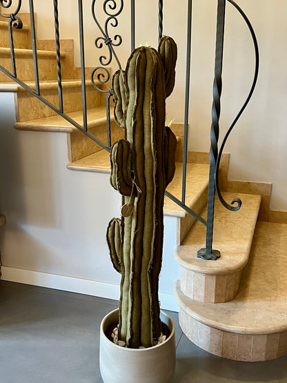 Big cactus in bright green velvet height 118 cm