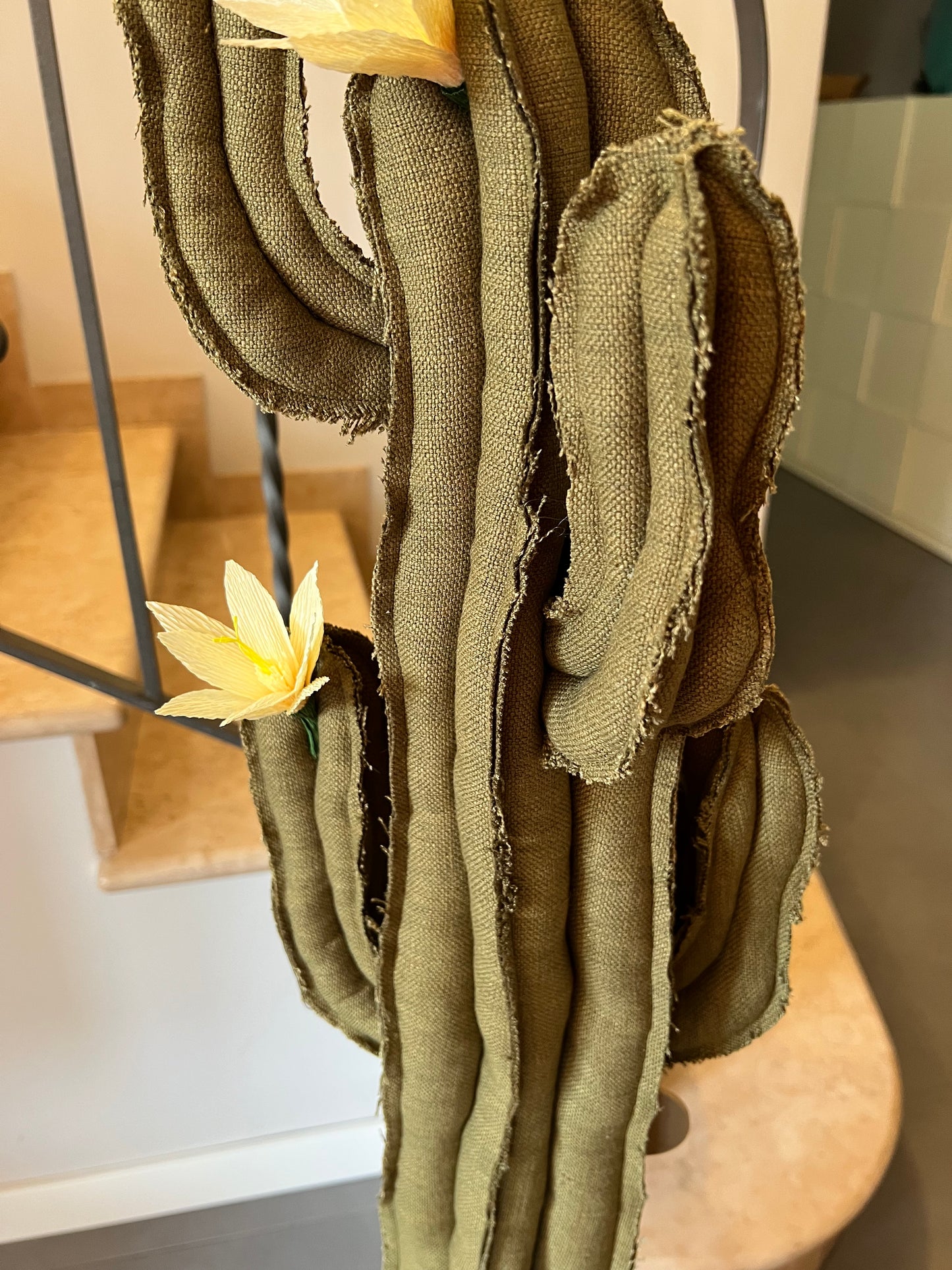 Big cactus in bright green velvet height 118 cm