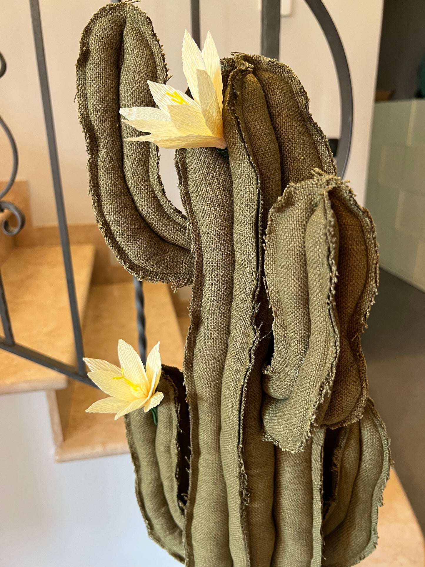 Big cactus in bright green velvet height 118 cm